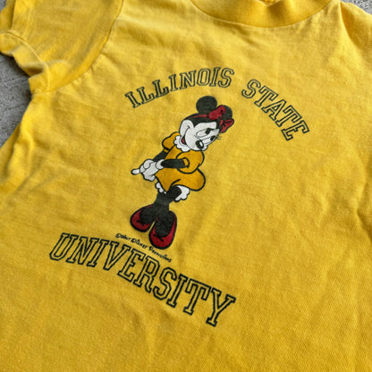 80s Kids Vintage Disney Illinois State Minnie Mouse University Yellow 100% Cotton T-Shirt 8Y 9Y 10Y 1-Y