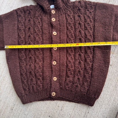 Kids Vintage Hand Knit Nonia New Foundland Brown Cardigan With Hood Sweater 6Y 7Y 8Y