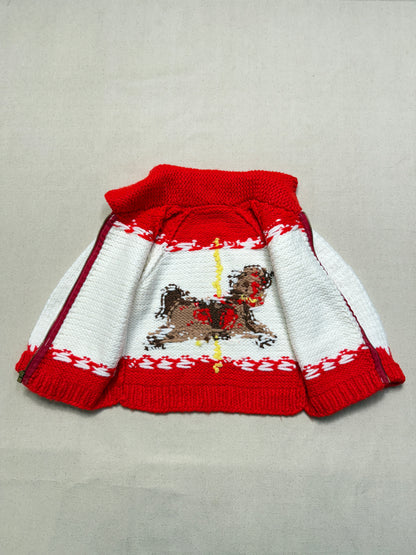 70s 80s Kids Toddler Vintage Carousel Embroidered Shawl Collar Talon Zipper Cowichan Sweater / 3T 4T 5T