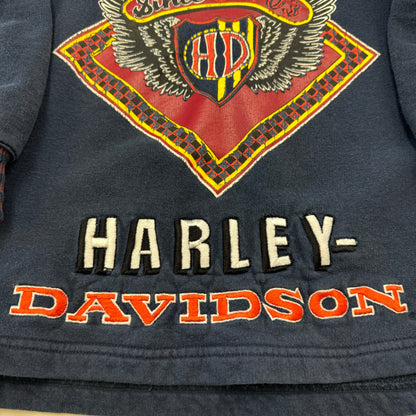 Kids Youth Vintage Harley Davidson Navy Pullover Sweatshirt Big Logo Front and Back S 8Y 9Y 10Y