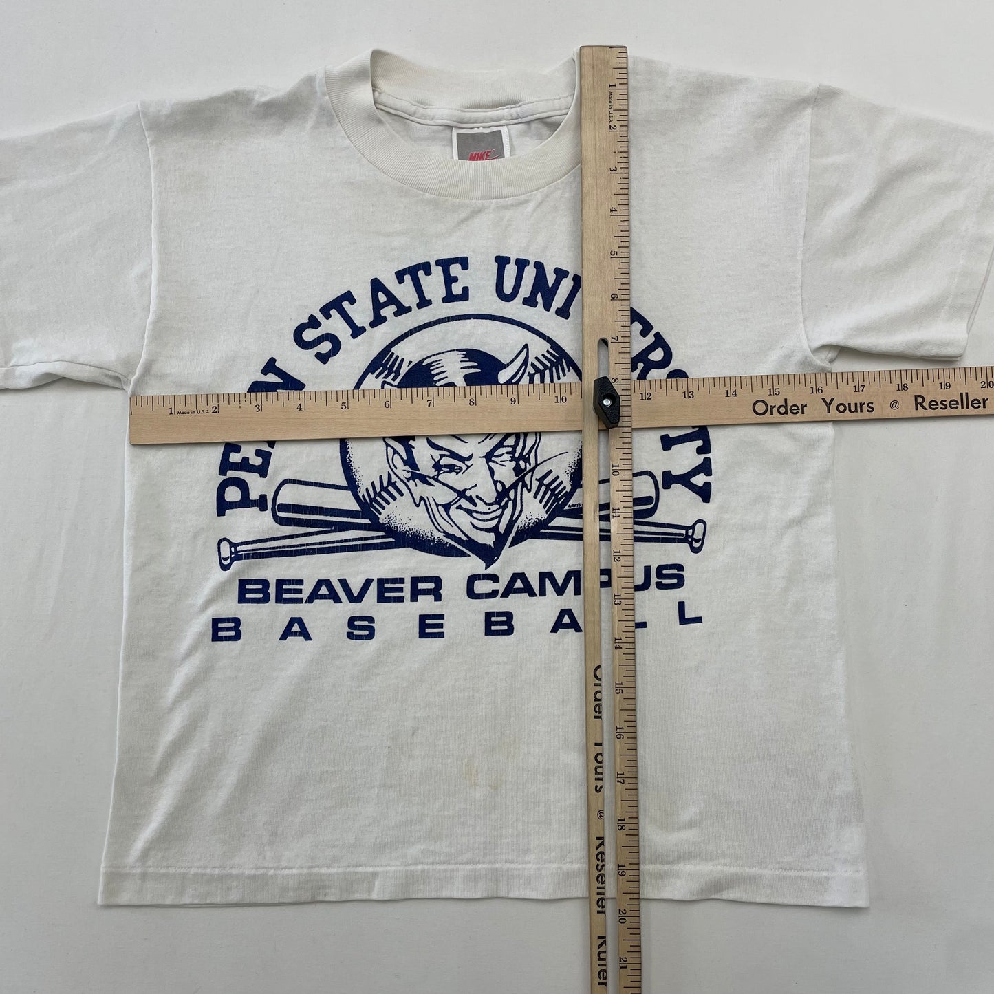 90s Kids Youth Vintage NIKE Penn State University Baseball Team Rare Devil Logo W Sided Print Tshirt / 11y-13y / Baby Tee / Made in USA / Cotton Polyester