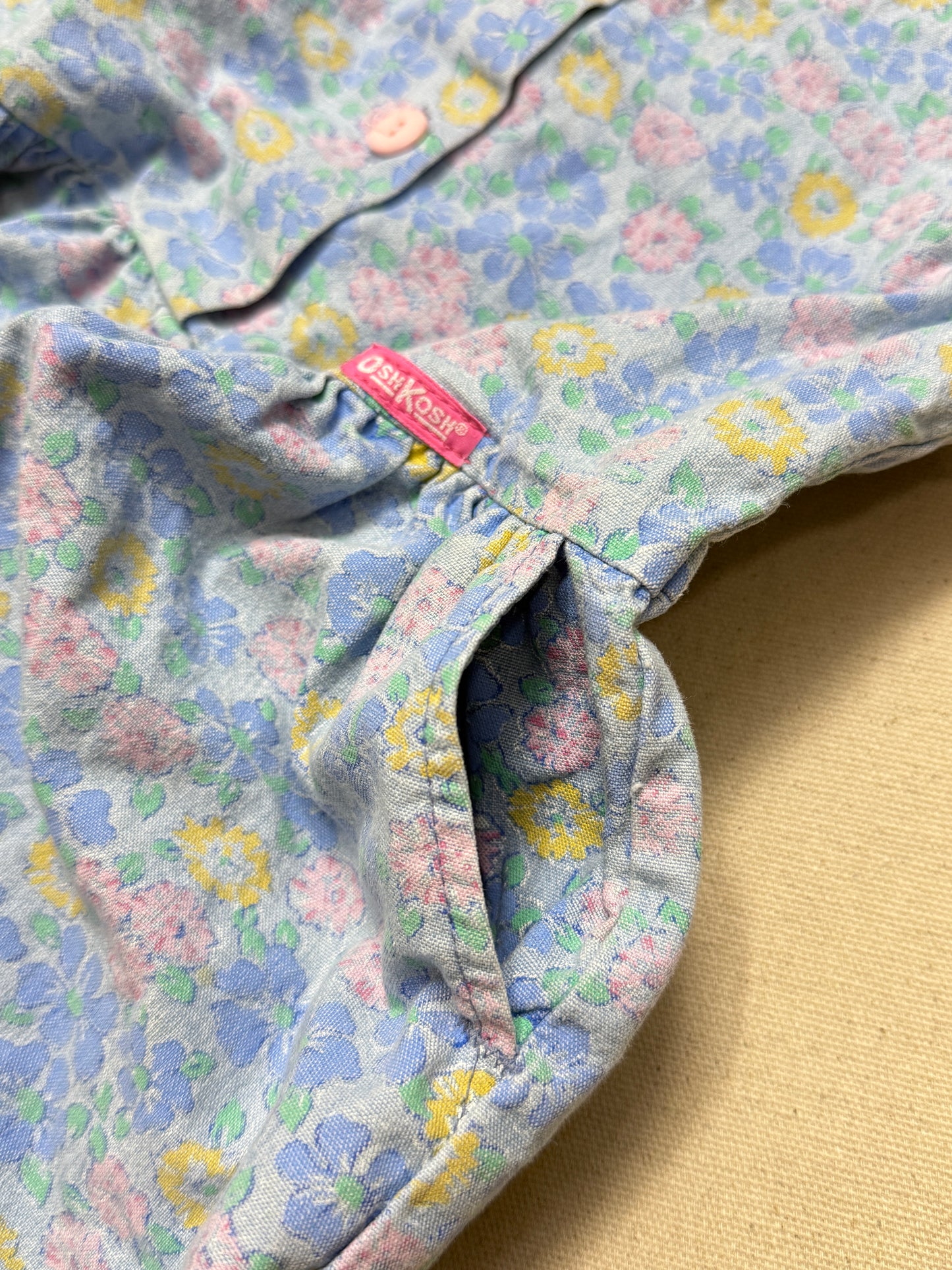 90s Kids Vintage Oshkosh Bgosh Flower AOP Lightweight Denim Jumper / 6X / Made in USA