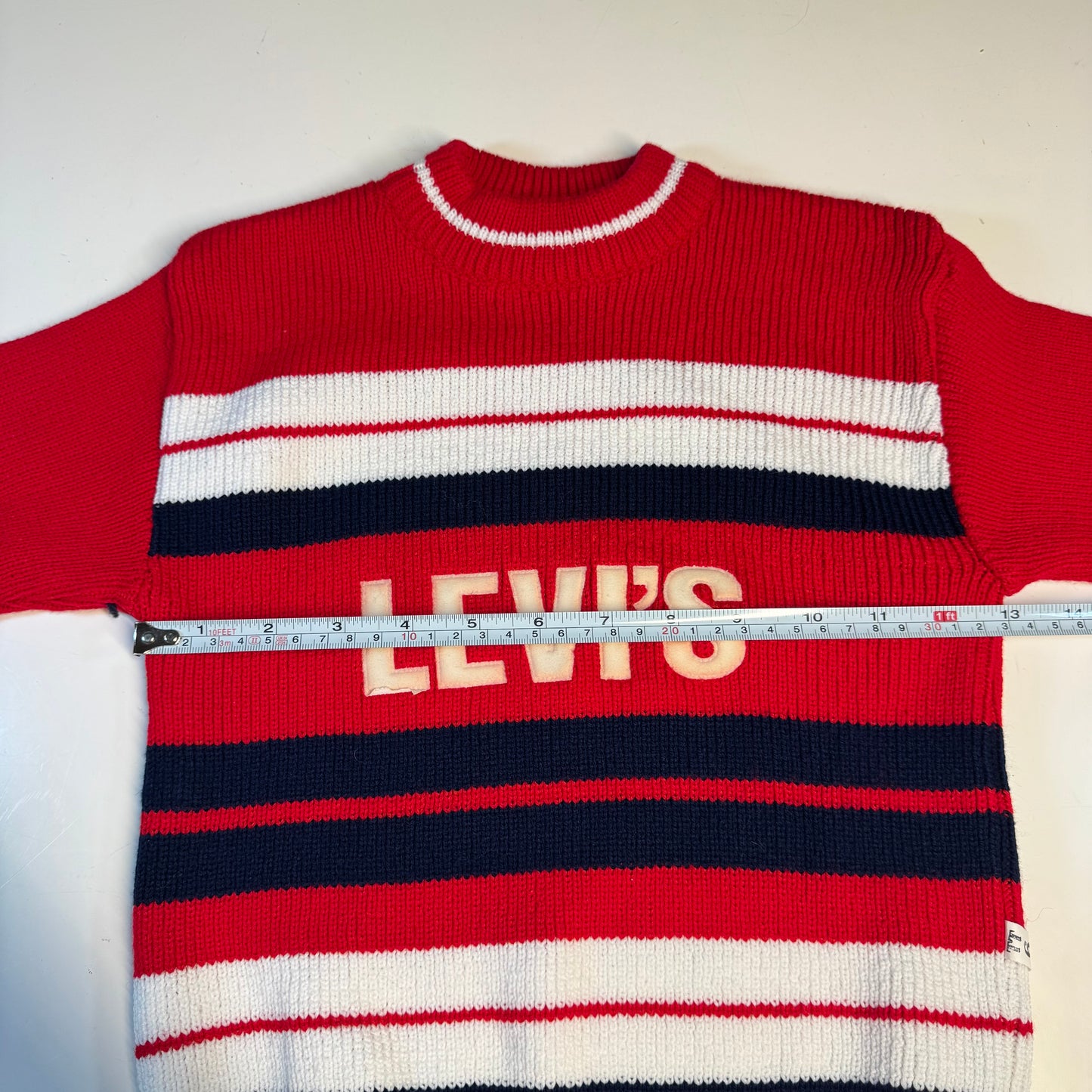 Vintage Kids Levi’s Striped Red White Navy Knit Pullover Sweater 4Y 5Y 6Y