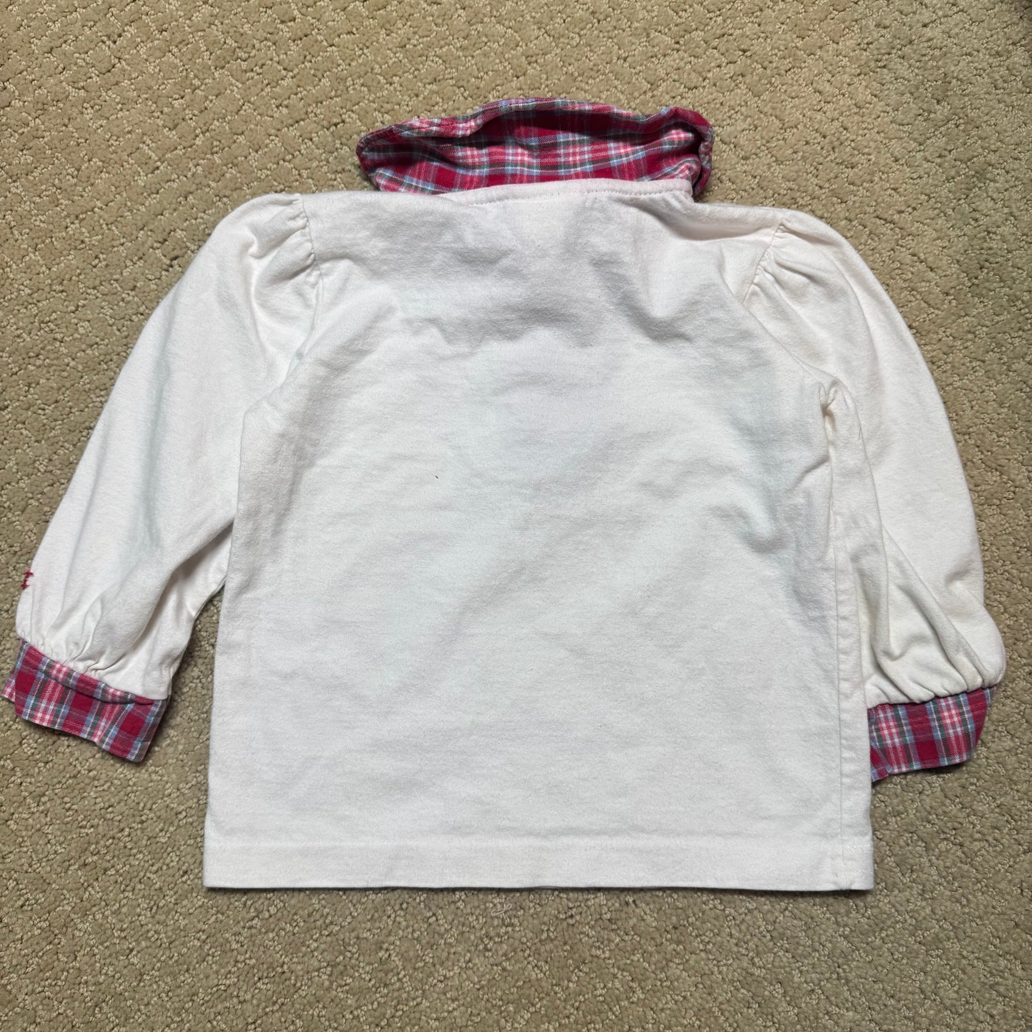 90s Kids Toddler Infant Vintage Baby B’Gosh Oshkosh 2 Piece Set Plaid Overall With Matching White Ruffle Long Sleeve /2T / Made in USA