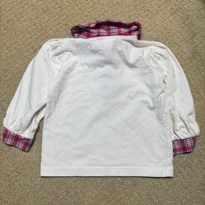 90s Kids Toddler Infant Vintage Baby B’Gosh Oshkosh 2 Piece Set Plaid Overall With Matching White Ruffle Long Sleeve /2T / Made in USA