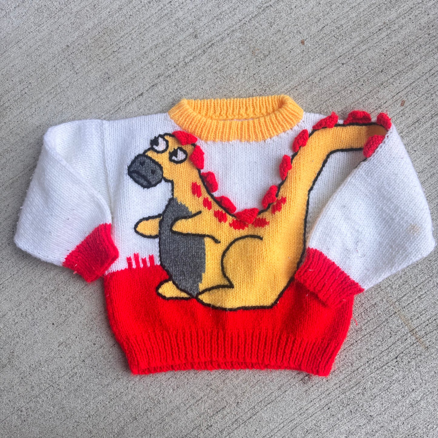 Kids Toddler Hand Knit Dinosaur Animal Hand Knit Pullover Sweater 3Y 4Y 5Y