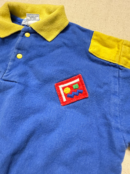 80s 90s Kids Toddler Vintage Oshkosh Bgosh Blue Yellow Snap Collared Longsleeve Cotton Top / 3T 4T / Made in USA