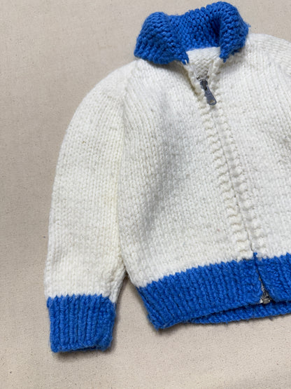 80s Kids Toddler Vintage Locomotive Engine Train Embroidered YKK Zipper Shawl Collar Cowichan Sweater / 2T 3T 4T