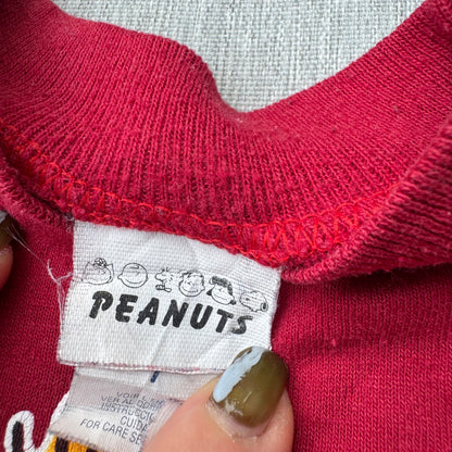 80s 90s Kids Vintage Peanuts Charlie Brown & Linus Woodstock Mauve/Burgundy Short Single Stitch T-Shirt 7Y Made in USA