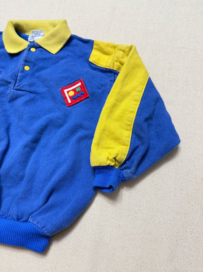 80s 90s Kids Toddler Vintage Oshkosh Bgosh Blue Yellow Snap Collared Longsleeve Cotton Top / 3T 4T / Made in USA