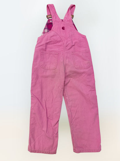 Kids Vintage Pink Carhartt 100% Cotton Fleece Plaid Lined Overalls 4T