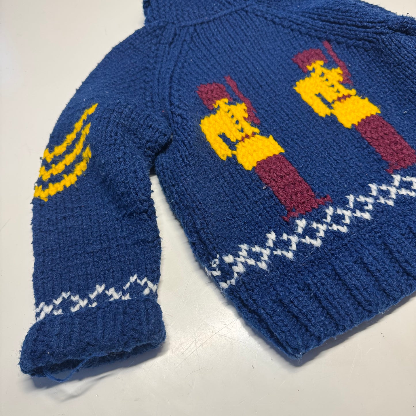 70s 80s Kids Toddler Vintage Royal Guard Embroidered Shawl Collar Cowichan Sweater 2Y 3Y 4Y