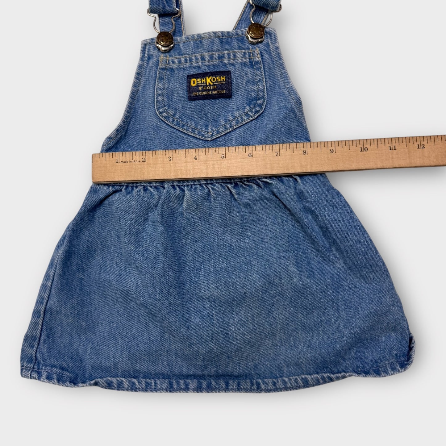 90s Kids Toddler Oshkosh Denim 100% Cotton Dress With Adjustable Straps 18m 2T Made In USA