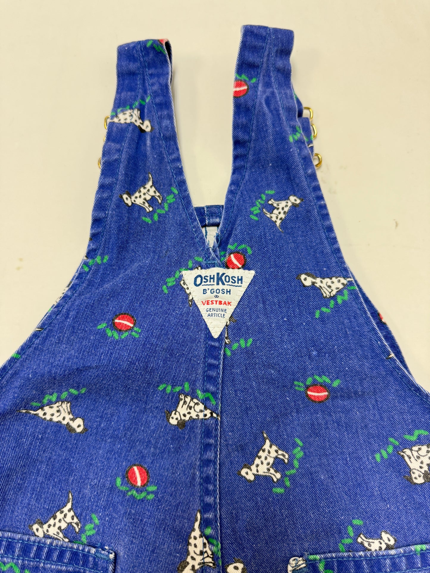 90s Kids Toddler Vintage Oshkosh Bgosh Dalmatian Dog AOP Blue Cotton Overall / 3T