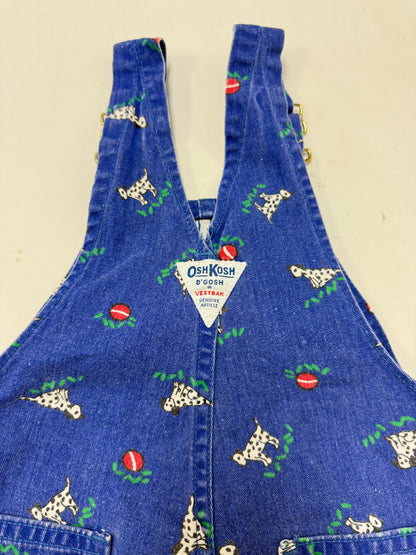90s Kids Toddler Vintage Oshkosh Bgosh Dalmatian Dog AOP Blue Cotton Overall / 3T