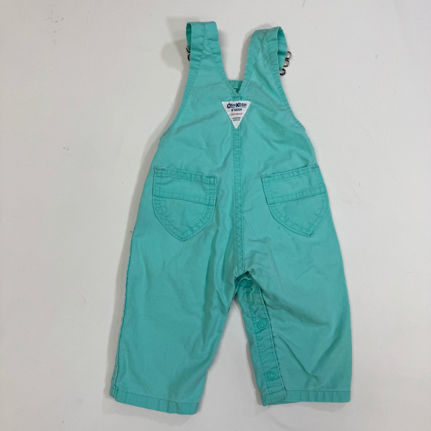 90s Kids Toddler Infant Vintage Baby B’Gosh Oshkosh 2 Piece Set Turquoise Overall White Ruffle T-shirt With Floral Accents /6m 9m / Made in USA