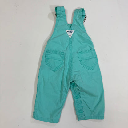 90s Kids Toddler Infant Vintage Baby B’Gosh Oshkosh 2 Piece Set Turquoise Overall White Ruffle T-shirt With Floral Accents /6m 9m / Made in USA