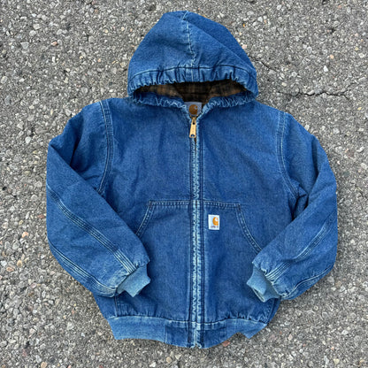 Kids Vintage Denim Carhartt Active Lined Flannel Zip Jacket With Hood 8Y 9Y 10Y