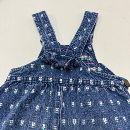90s Kids Toddler Infant Vintage Baby B’Gosh Oshkosh Denim White Flower Embroidered Print Overall /2T / Made in USA