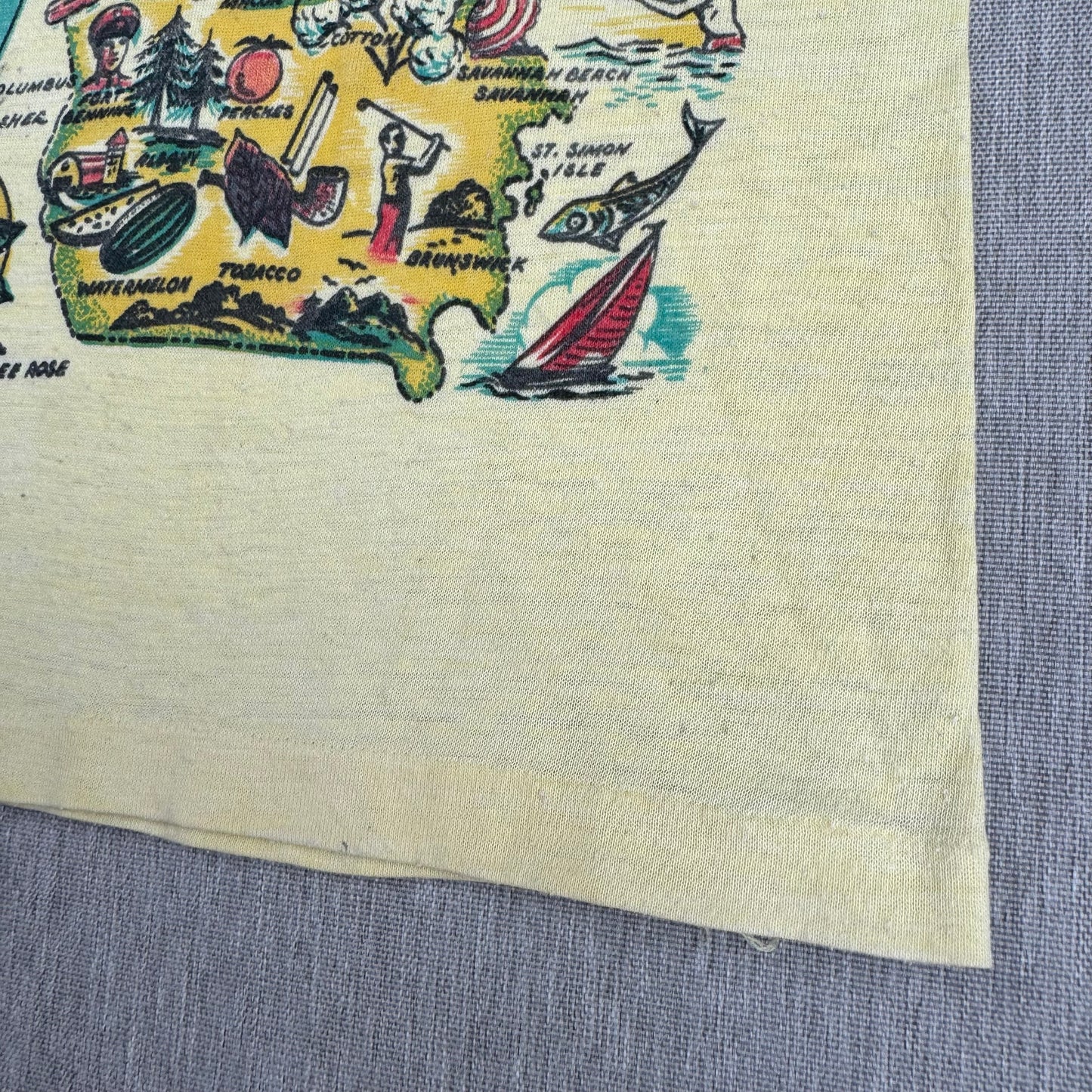 70s Kids Toddler Vintage Georgia State Print Souvenir Light Yellow Single Stitch Short Sleeve T-Shirt 2T 3T