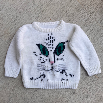 Kids Toddler Cat Animal Hand Knit Pullover Sweater 4Y 5Y 6Y