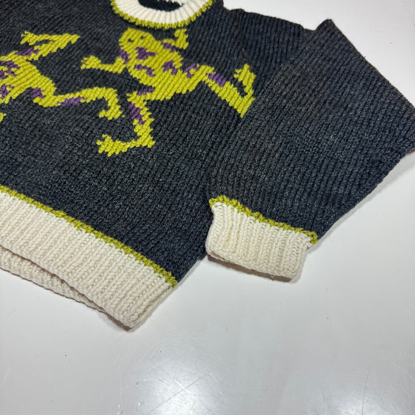Kids Toddler Vintage Hand Knit Pullover Dark Gray AOP Cute Frogs Print 4Y 5Y 6Y