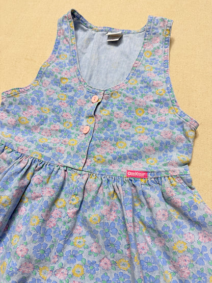 90s Kids Vintage Oshkosh Bgosh Flower AOP Lightweight Denim Jumper / 6X / Made in USA