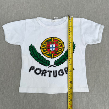 70s Kids Toddler Vintage Portugal Coat of Arms Print Souvenir Short Sleeve 100% Cotton T-Shirt 6Y Made in Portugal