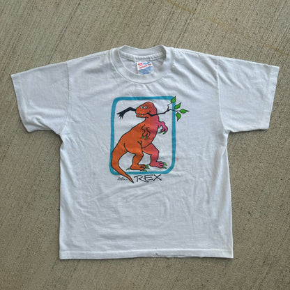 1993 Kids Youth Vintage Rex Dinosaur Cartoon 50/50 Whire T-Shirt 10Y 11Y 12Y Made In USA