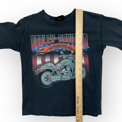 Kids Vintage Black Harley Davidson Motorcycle T-Shirt 4Y 5Y 6Y