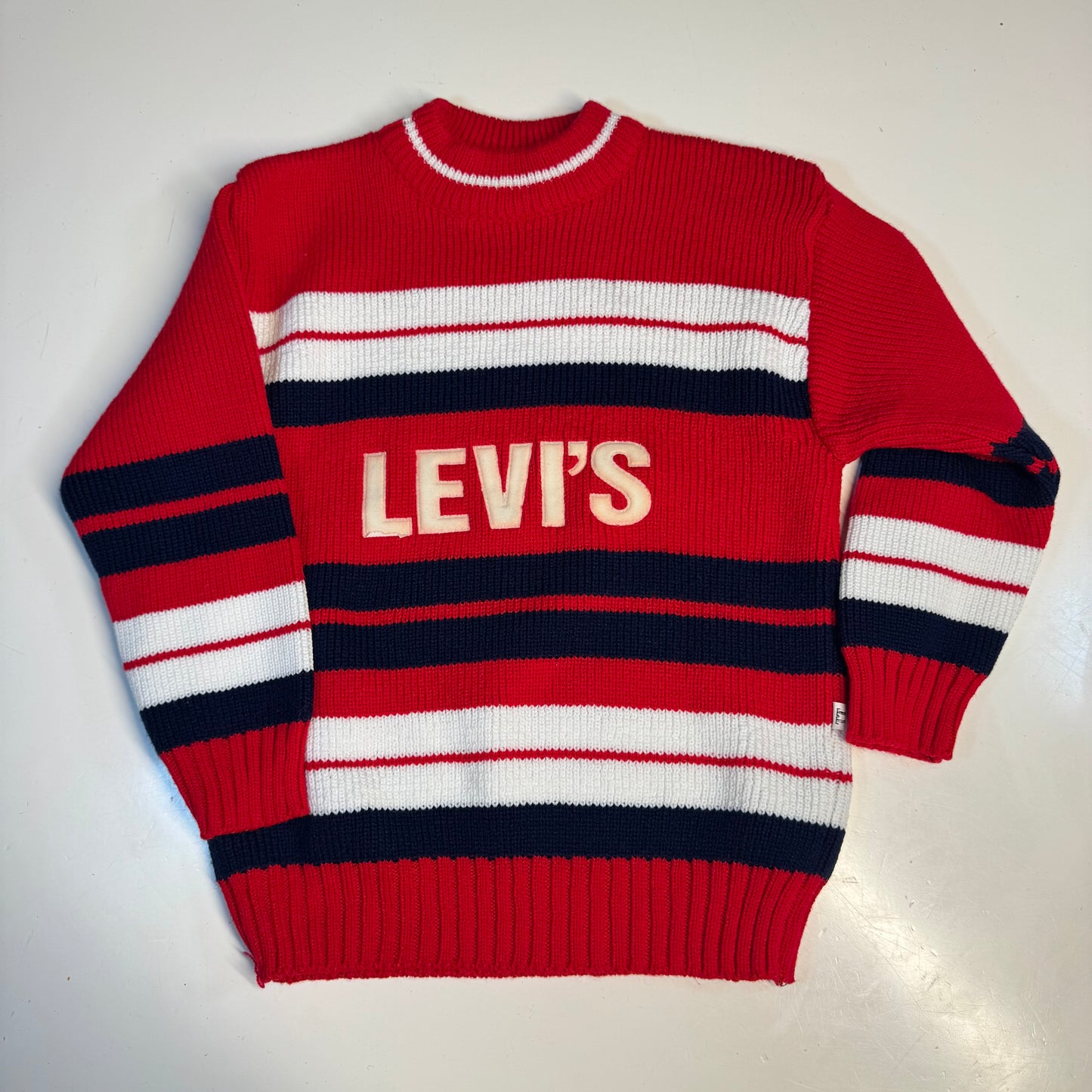 Vintage Kids Levi’s Striped Red White Navy Knit Pullover Sweater 4Y 5Y 6Y