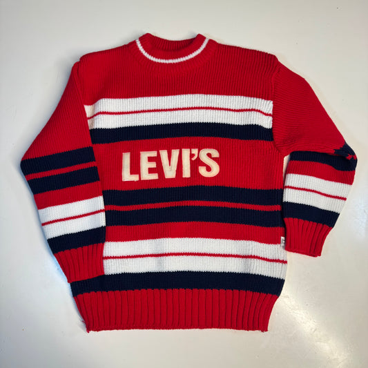 Vintage Kids Levi’s Striped Red White Navy Knit Pullover Sweater 4Y 5Y 6Y