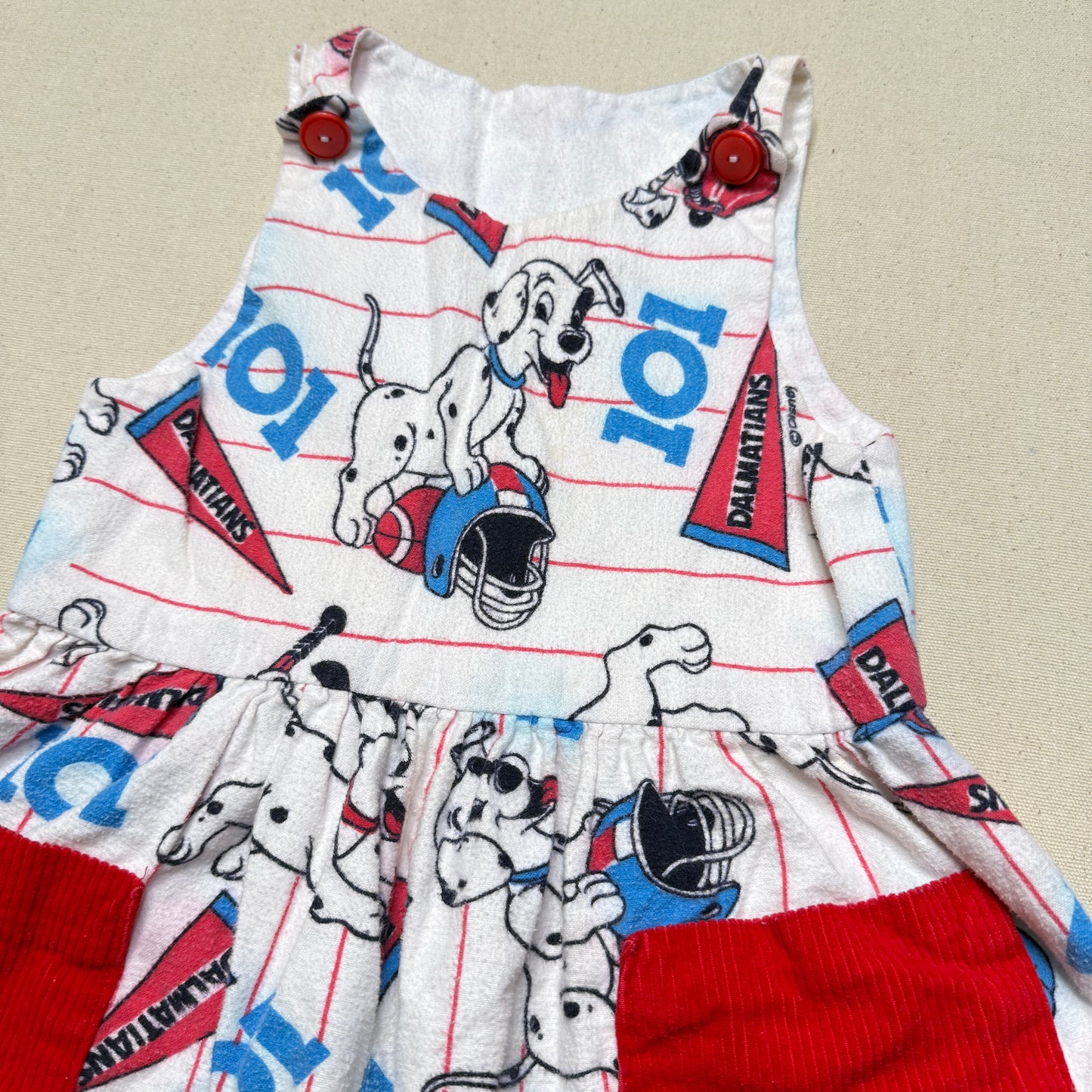 90s Kids Vintage Handmade Dalmatian Loose Fit Overall & Corduroy Zip Up Jacket 2pc Set / 4T 5T