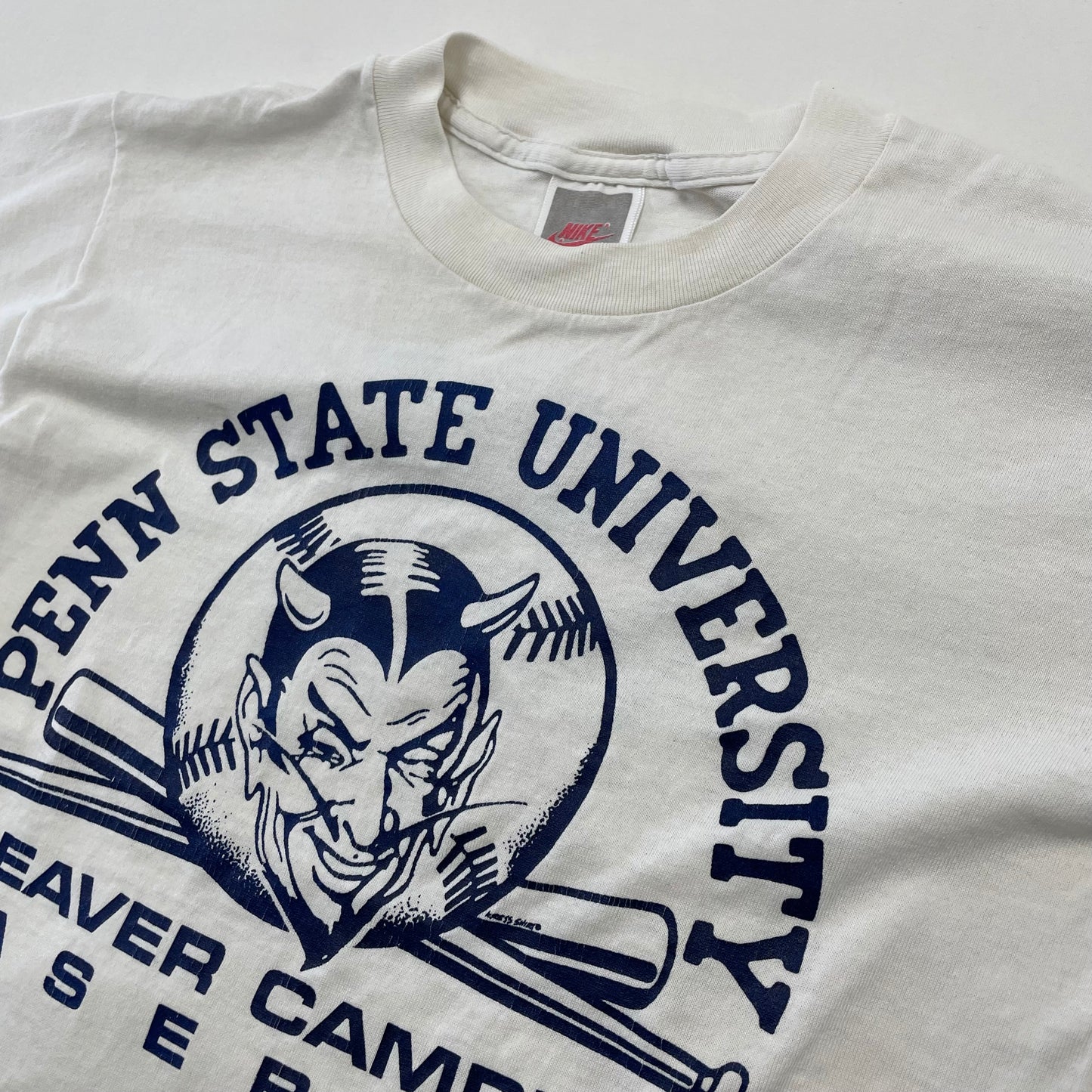 90s Kids Youth Vintage NIKE Penn State University Baseball Team Rare Devil Logo W Sided Print Tshirt / 11y-13y / Baby Tee / Made in USA / Cotton Polyester