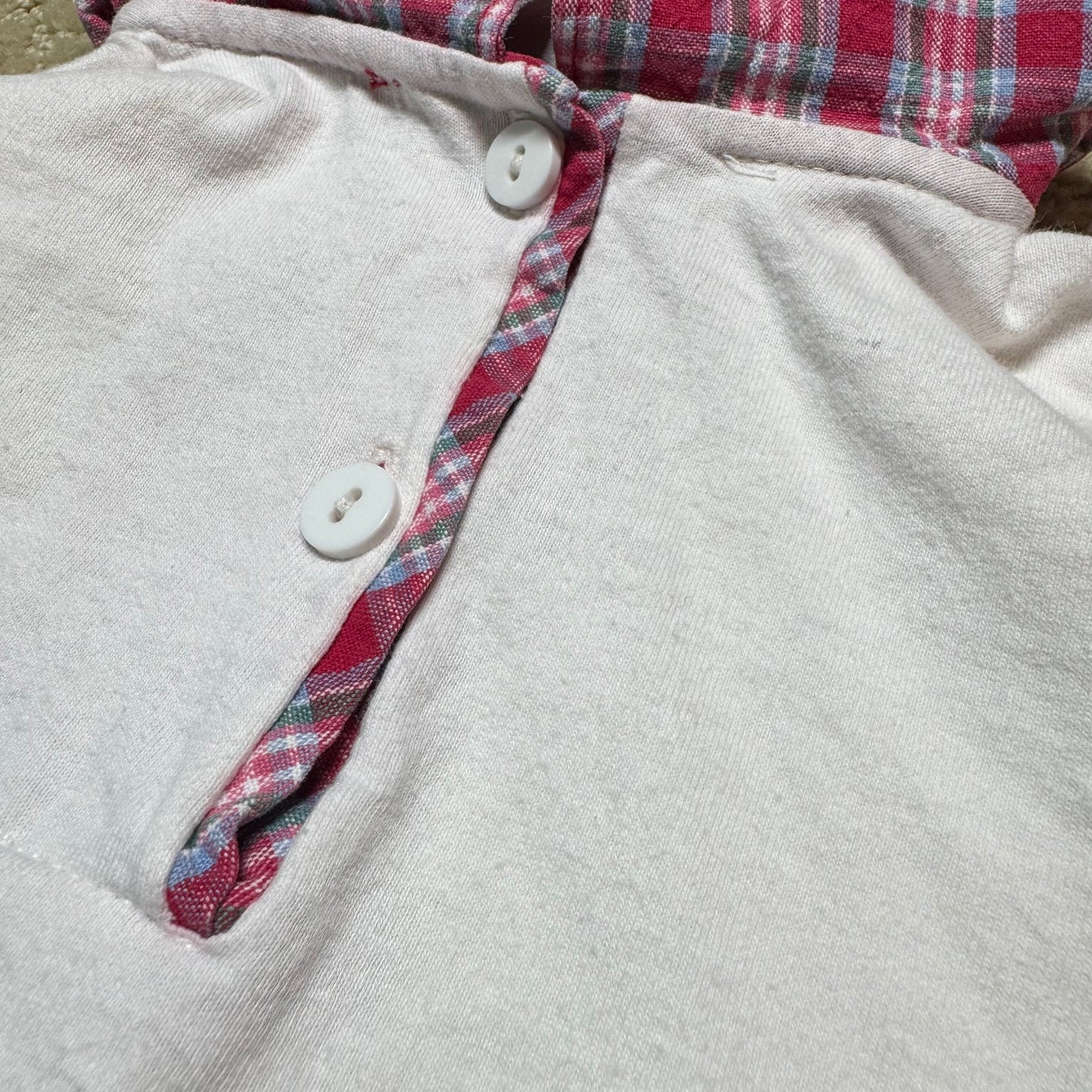 90s Kids Toddler Infant Vintage Baby B’Gosh Oshkosh 2 Piece Set Plaid Overall With Matching White Ruffle Long Sleeve /2T / Made in USA