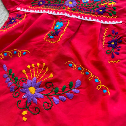 Kids Red Embroidered Pullover Dress South American Style 1Y 2Y