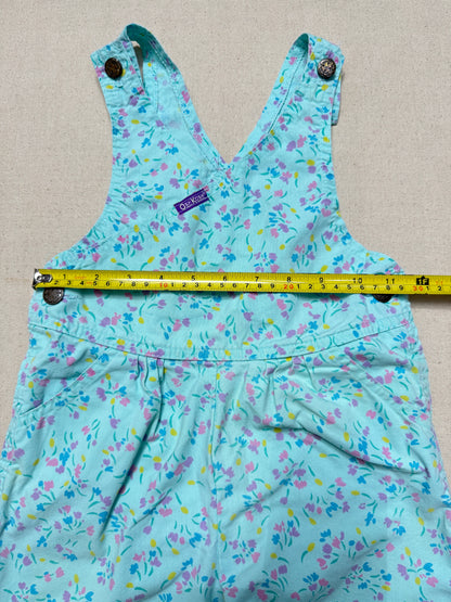 90s Kids Vintage Oshkosh Bgosh Flower AOP Mint Green Cross Front Lightweight Overall / 4T 5T 6y / Made in USA
