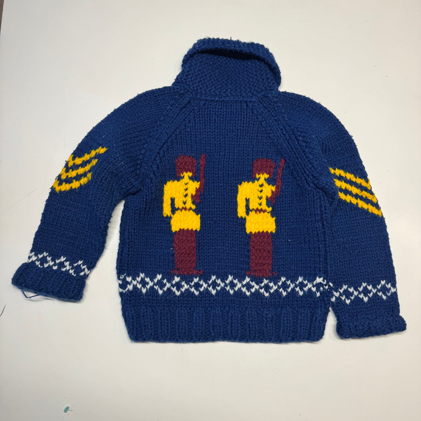 70s 80s Kids Toddler Vintage Royal Guard Embroidered Shawl Collar Cowichan Sweater 2Y 3Y 4Y