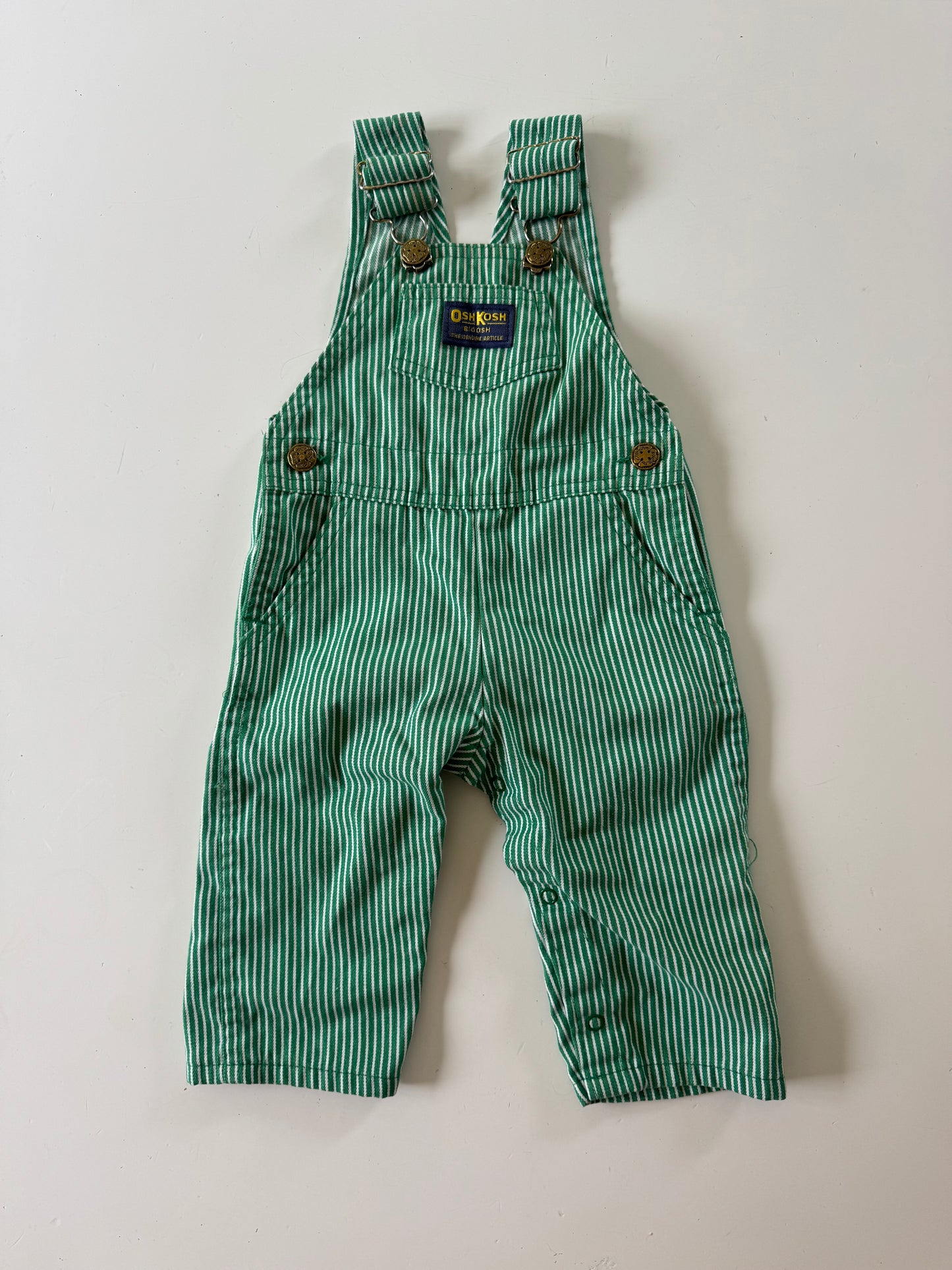 90s Kids Toddler Infant Vintage Baby B’Gosh Oshkosh Green White Stripe Overall //12m / Made in USA