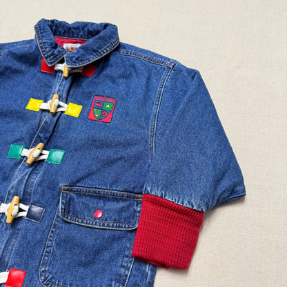 90s Kids Vintage Gymboree Rainbow Tag Quilted Lined Denim Toggle Jacket / 5y 6y 7y