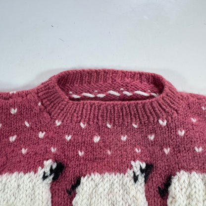 Kids Toddler Vintage Hand Knit Beautiful Maroon Pullover Sweater With Puff Shoulder AOP Sheep r 4Y 5Y 6Y