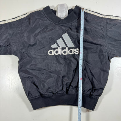 90s Vintage Adidas Kids Toddler Black Lined Pullover Sleeves Striped Windbreaker Sweatshirt Jacket Big Logo S 4T