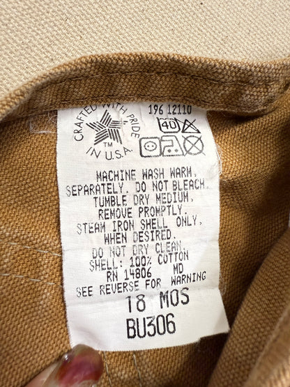 90s  Kids Infant Vintage Carhartt Canvas Bib Light Brown Overall / 9m 12m 18m