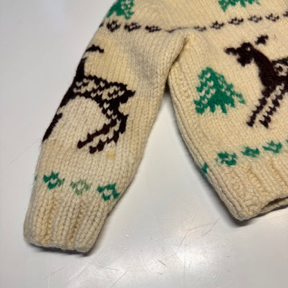 50s 60s Kids Toddler Vintage Beige Off White Deer Lightning Zipper Cowichan Heavy 24m 2Y 3T