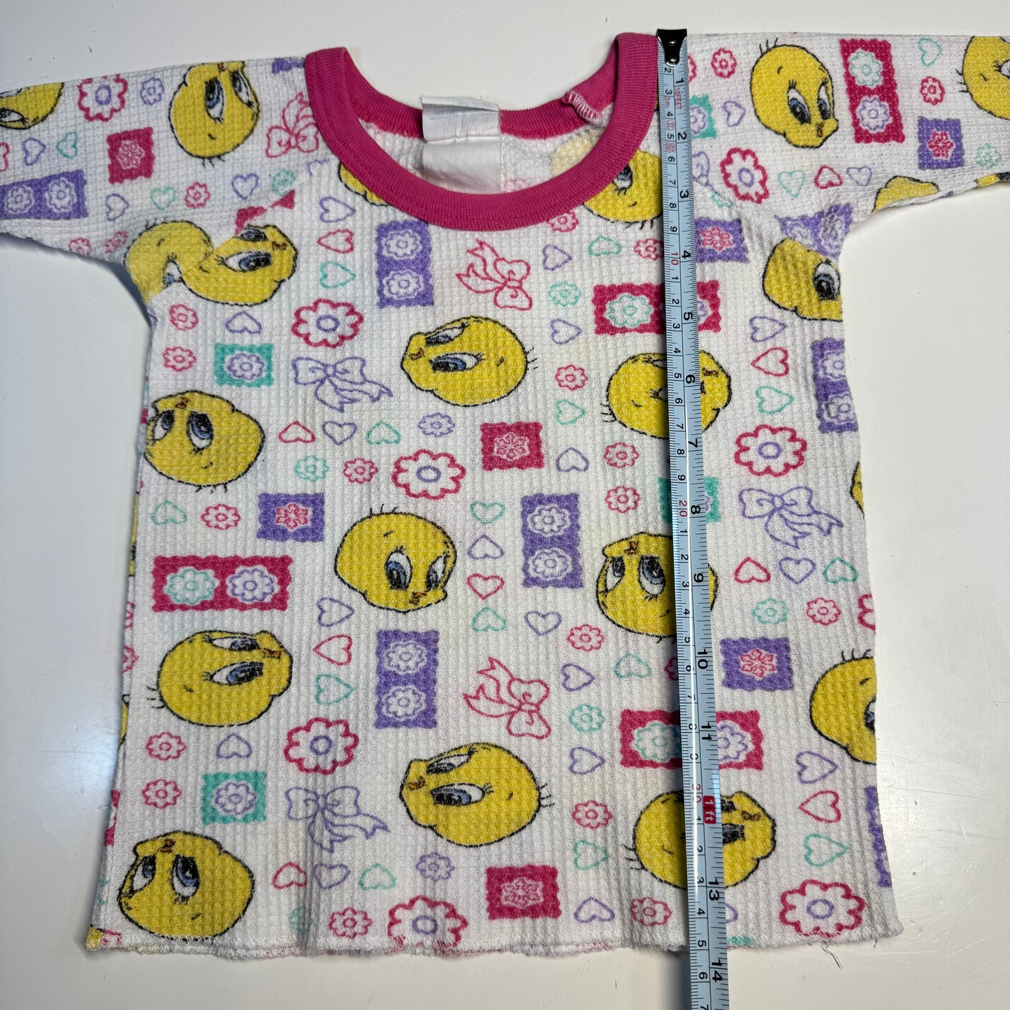 90s Kids Toddler Vintage Looney Tunes Tweety Bird Waffle Long Sleeve Pullover Shirt AOP 18m 2Y 3Y