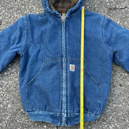 Kids Vintage Denim Carhartt Active Lined Flannel Zip Jacket With Hood 8Y 9Y 10Y