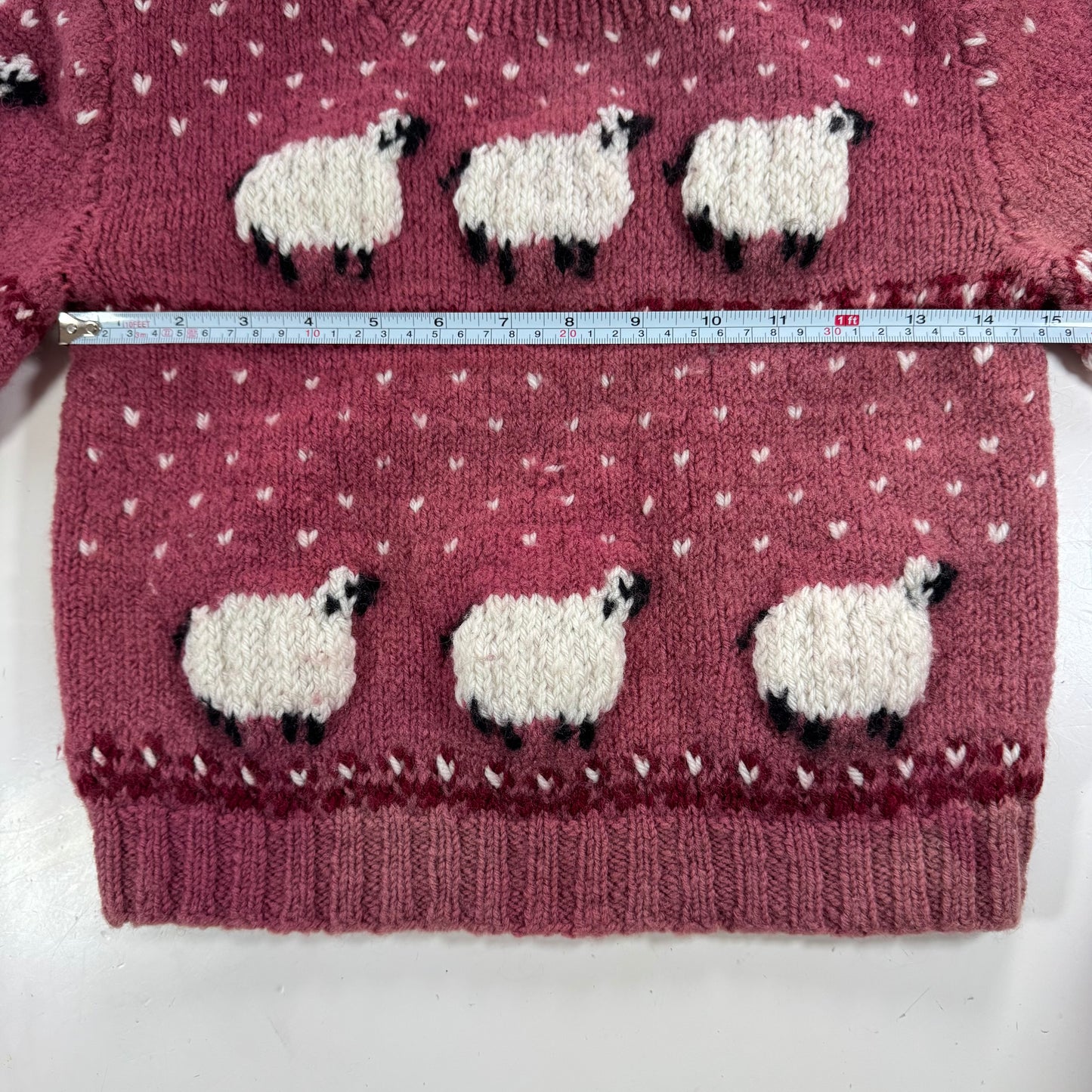 Kids Toddler Vintage Hand Knit Beautiful Maroon Pullover Sweater With Puff Shoulder AOP Sheep r 4Y 5Y 6Y