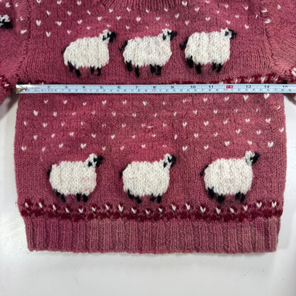 Kids Toddler Vintage Hand Knit Beautiful Maroon Pullover Sweater With Puff Shoulder AOP Sheep r 4Y 5Y 6Y