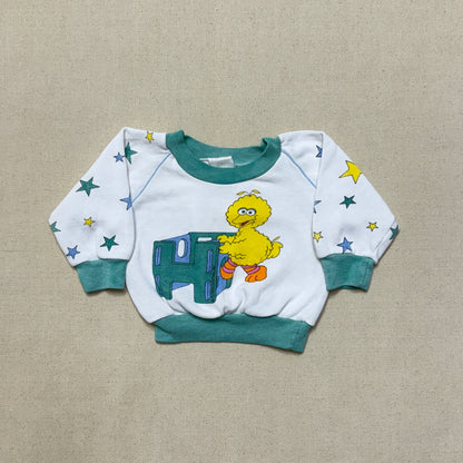 80s Kids Infant Vintage Sesame Street Big Bird Star Pattern Raglan Sleeve Sweatshirt / 6m 9m 12m