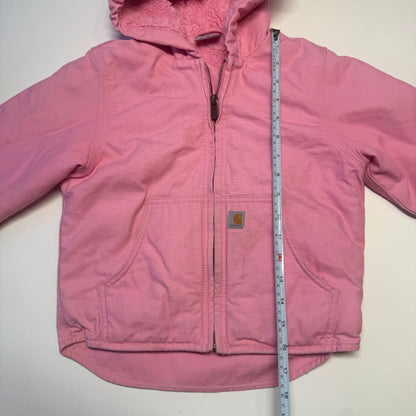 2000s Kids Vintage Pink Carhartt Zip Hooded Fleece Lined Jacket XS 6Y
